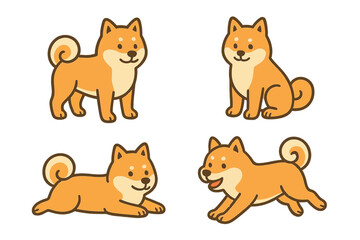Shiba Inu in different poses on transparent background