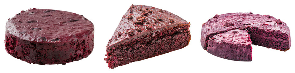 Three chocolate cakes on transparent background