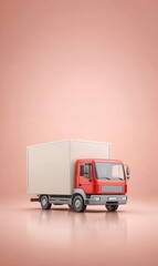 Red and White Box Truck 3D Rendering on Pink Background