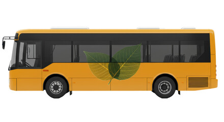 Isolated Yellow City Bus with Leaf Design for Eco-Friendly Transportation