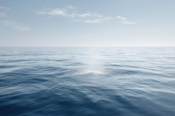 Obraz premium aerial view of ocean surface highlighting single fish fin breaking through water