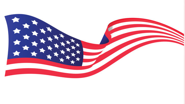 Illustration of a waving american flag with stars and stripes on a white background design element