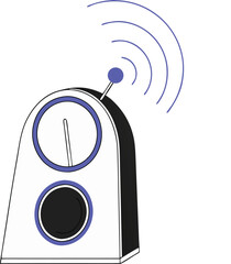 Stylized retro radio illustration broadcasting signals on transparent background