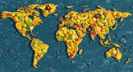 A World of Fruits: A Vibrant Map Crafted from Deliciousness