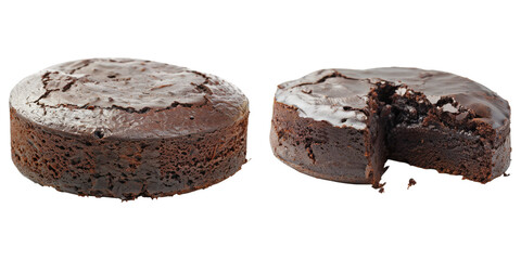 Two chocolate cakes view on transparent background
