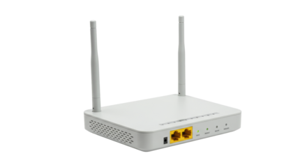 Isolated White Wireless Router with Antennas for Internet Connection