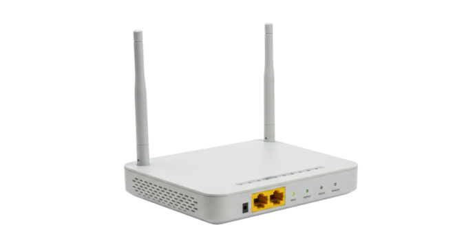 Isolated White Wireless Router with Antennas for Internet Connection