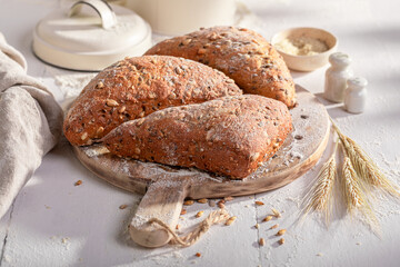 Tasty and brown triangular buns for perfect and healthy breakfast.