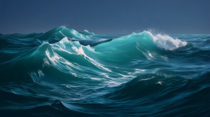 Majestic Ocean Waves at Dusk with Turquoise and Blue Tones