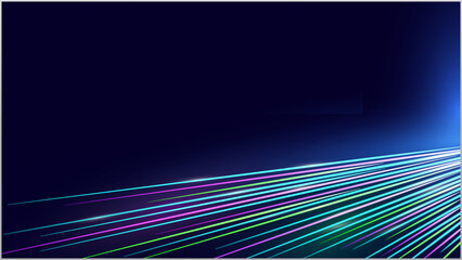 Abstract digital design featuring multicolored lines on a dark blue background.
