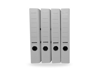 Four Gray File Folders in a Row on White Background