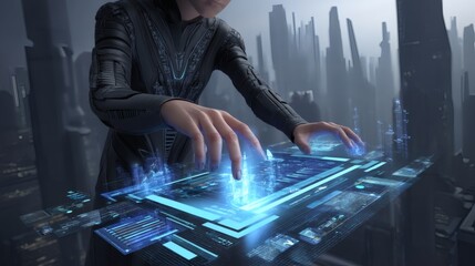 Futuristic Technology Interaction in a Sci-Fi Urban Environment