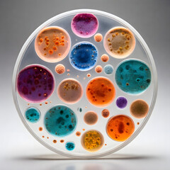 Colorful Bacteria in Petri Dish on White Lab Table – Microbiology Close-Up