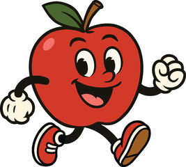 Cheerful Cartoon Apple Mascot Running Energetically