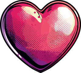 Comic book style heart like icon with halftone shading isolated