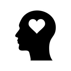 Minimalist human head icon featuring a heart shape to symbolize empathy or emotional intelligence.

