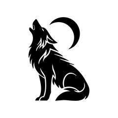 Vector logo of a werewolf howling at the crescent moon in black silhouette style. Strong visual for horror stories, gothic themes, or fantasy branding



