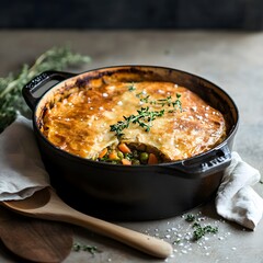 Vegetable casserole with meat and cheese in a baking dish