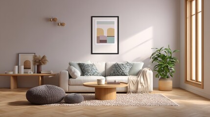 Modern cozy living room with elegant decor and natural light