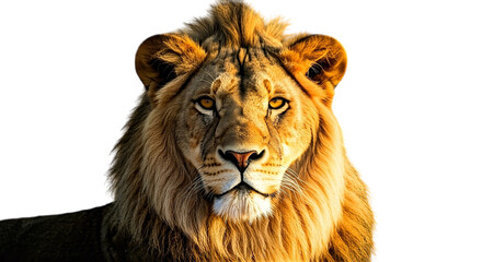 Obraz premium Lion portrait majestic animal feline predator wildlife mammal safari on transparent background
