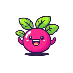 Obraz premium Cartoonish pink fruit with happy expression and leaves