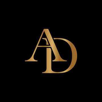 Elegant gold ad monogram logo design on black