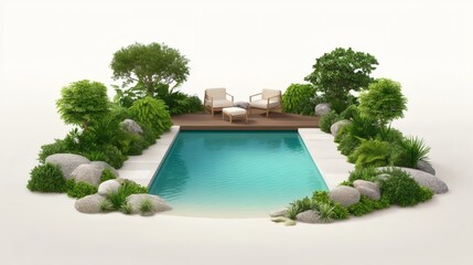 Tranquil Backyard Oasis with Pool Surrounded by Lush Greenery