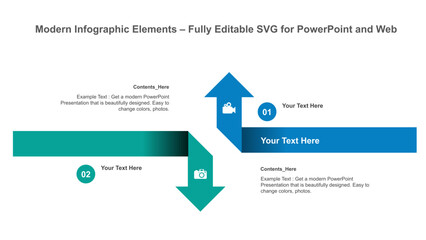 Two-Step Vertical Arrow Infographic Template for PowerPoint. Fully editable vector SVG file compatible with PowerPoint, Illustrator, and most vector-based applications.