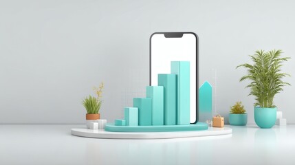 Modern Smartphone with Growth Chart and Indoor Plant Decoration