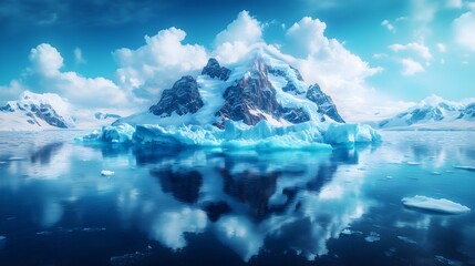 Exploring wind-sculpted ice formations in the Antarctic landscape amidst glistening reflections