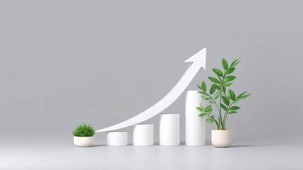 Growth Concept with White Graph and Green Plants on Gray Background