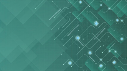 Abstract green tech background featuring glowing circuit lines and digital geometric shapes ideal for presentations websites and futuristic digital interfaces