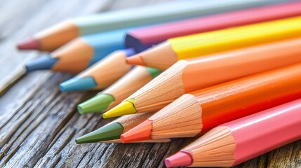 Fototapeta premium Colorful Pencils Close Up on Wooden Surface