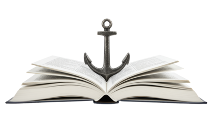 Isolated Open Book Topped with a Metal Anchor