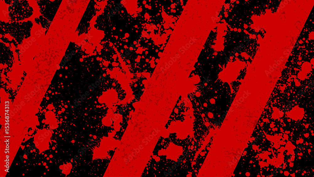 Wall mural a red background with diagonal black stripes smeared with red splashes all over.