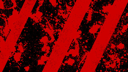 A red background with diagonal black stripes smeared with red splashes all over.