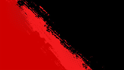 Red background with diagonal black brush strokes dividing the space in half.