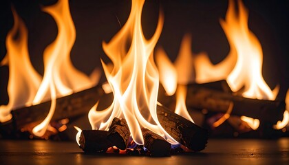 Close-up of a fiery wood burning