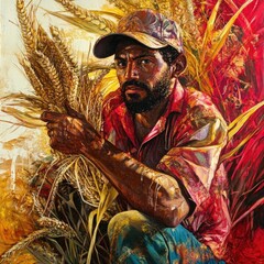 Obraz premium A man in a field of wheat, rich in color and detail