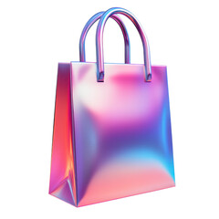 Colorful holographic shopping bag design with glossy finish transparent background, cutout PNG