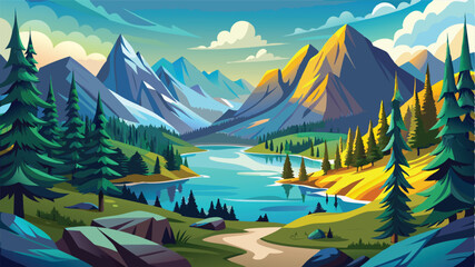 Alpine mountain lake with crystal clear water reflecting the majestic snow-capped peaks and vast sky © Nayeem Sheikh