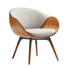 Comfortable and stylish modern chair with wooden frame, soft fabric seat, and unique design transparent background, cutout PNG