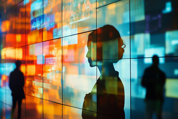 Teams engage in interactive digital display at a virtual event showcasing collaborative initiatives and innovative solutions