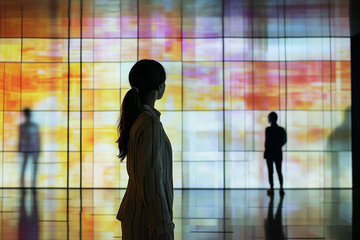 Virtual team collaboration takes place in a colorful digital environment during a modern workshop