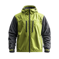 This lightweight jacket features a stylish design in vibrant green and gray, perfect for outdoor activities