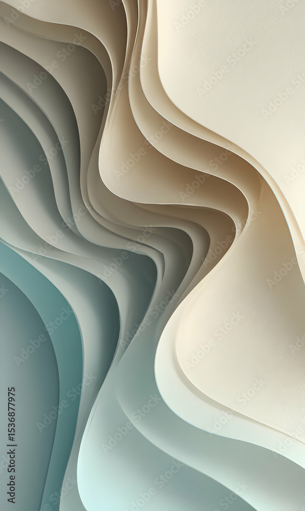Poster Abstract paper waves creating depth and texture with a smooth gradient effect offering a sense of motion