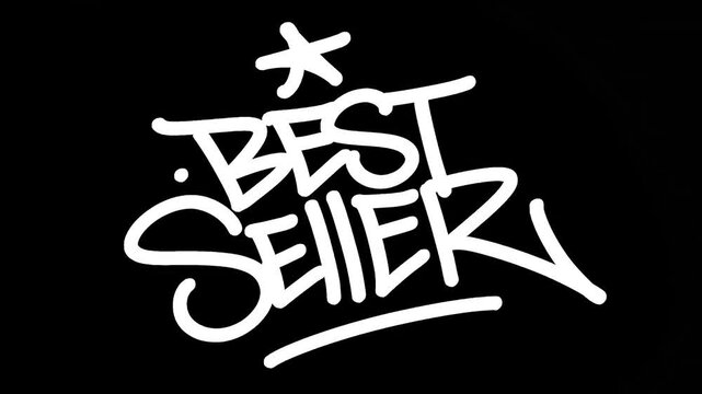 Graffiti tag animation writing &ldquo;Best Seller&rdquo; in white on black background. Bold urban street art style with dynamic handstyle and spray paint motion effect.
