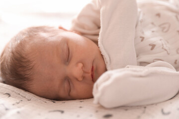 Bedtime. Cute little baby sleeping in bed indoors