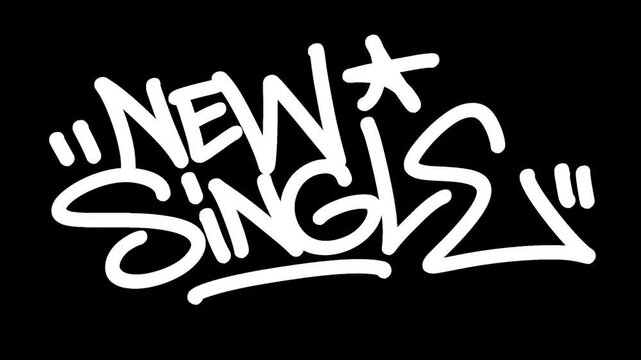 Graffiti tag animation writing &ldquo;New Single&rdquo; in white on black background. Urban handstyle lettering with dynamic street art motion and bold vibe.