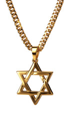 Gold star of David pendant on a thick chain with a transparent background, cutout PNG